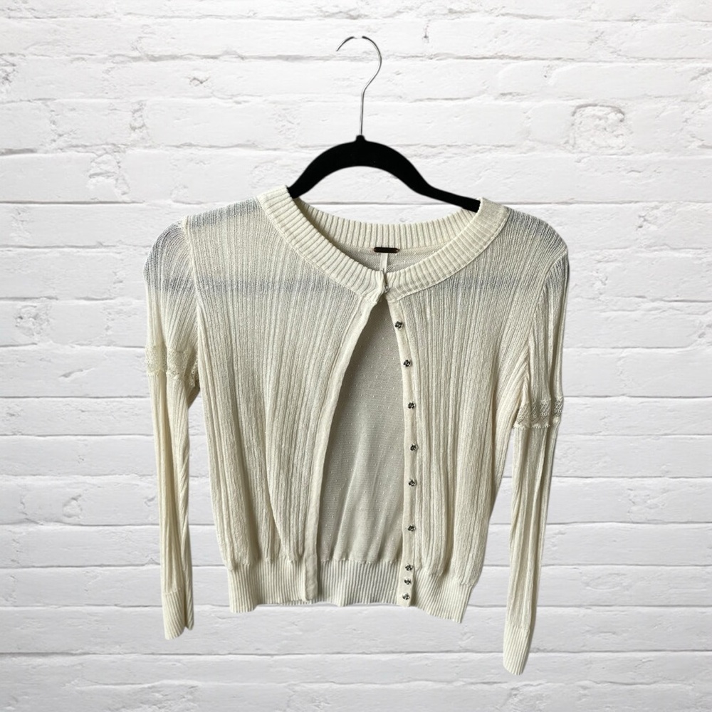 Free People // Thin Cream Button-Up Cardigan Sweater
